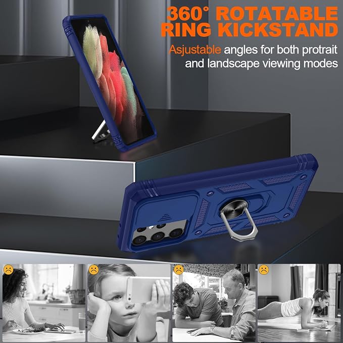 Gritup for Samsung S21 Ultra Case: Galaxy S21 Ultra Case with Screen Protector*2 | Magnetic Stand & Slide Camera Cover | Shock Proof Military-Grade para SamsungS21 Ultra Cover -Blue - Image 8