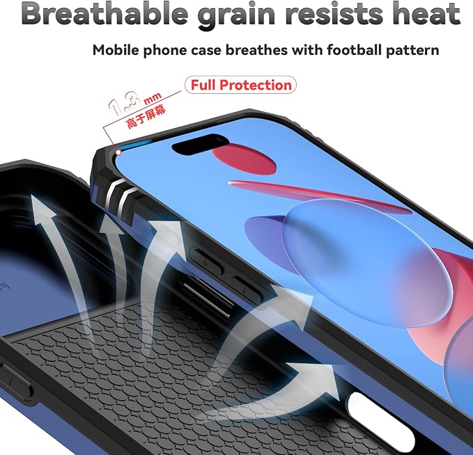 SunStory Phone Case for iPhone 17 Pro Max Case with HD Screen Protector & Slide Camera Cover & Rotated Ring Kickstand, [Military-Grade] Phone Case for iPhone 17 Pro Max, Blue - Image 7