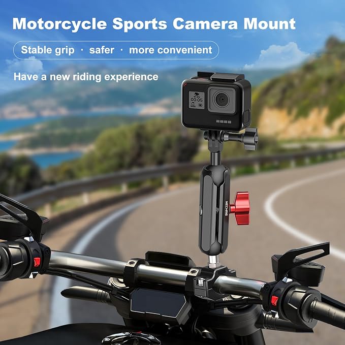 Camera Clamp Mount, Super Camera Clamp Mount Double Ball Head Magic Arm Adapter with U-Shaped for Motorcycle Handlebar Mounts & Aluminum Alloy Bike Handlebar Bracket - 360° Rotating, 78003 - Image 6