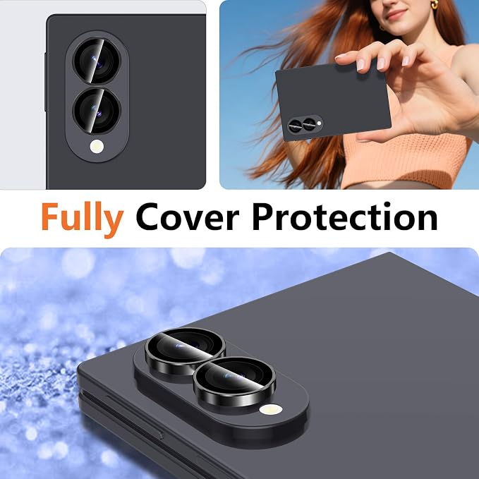 for Samsung Galaxy Z Fold 8 Camera Lens Protector, Individual Metal Ring Tempered Glass Lens Cover, [Strong Adsorption] Scratch Resistant Ultra-Thin HD Clear Lens Cover, 1 Set-Black Ring - Image 8