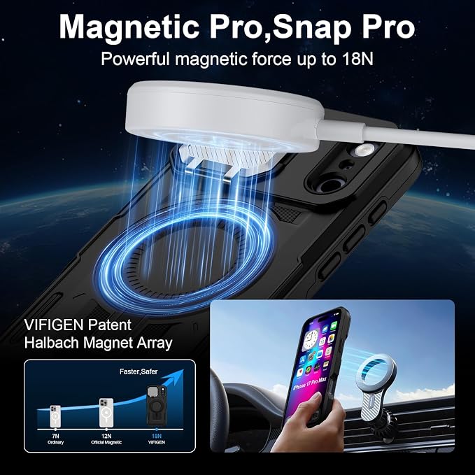 iPhone 17 Pro Max Case with Camera Cover, Magnetic Case with Camera Lens Protector Phone Cover Stand MagSafe for 17 Pro Max Military-Grade Shockproof CASE Kickstand for iPhone 17 Pro Max, 6.9 inch - Image 6