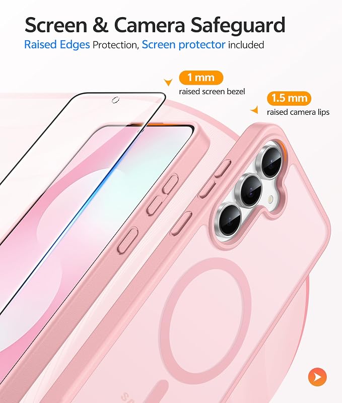 FNTCASE for Samsung Galaxy S25 FE Case, Fit for Magsafe, Screen Protector | Translucent Matte Magnetic Back, 14FT Military Grade Drop Protection, Slim Shockproof Protective Phone Cover, Light Pink - Image 4