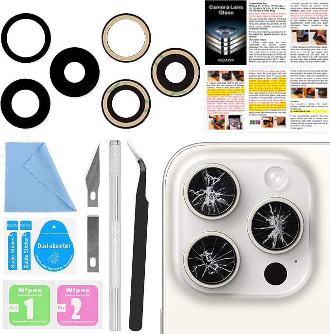 ASDAWN Back Rear Camera Lens Glass Replacement for iPhone 15 Pro 6.1 Inches with Pre-Installed Adhesive, ASDAWN Back Camera Lens Glass kit with Installation Manual + Repair Tool Set by ASDAWN