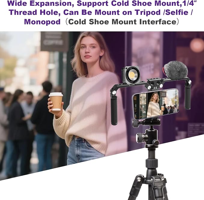 OPC01 Foldable Phone Cage Handheld Stabilizer,Foldable Magnetic Smartphone Cage with Handle and Magnetic Sticker for iPhone 17/16/15/14/13/12/11/10 Series and Andriod Phones for Photographer - Image 7