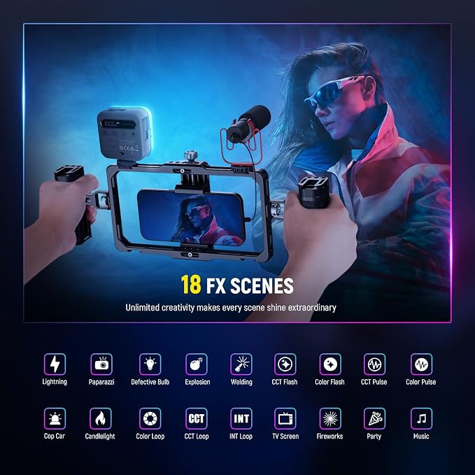 NEEWER Basics Magnetic RGB Video Light, 360° Full RGB Camera Light, BL60C | Mini LED, CRI96+ 2500-9000K 18 Scenes, 3 Cold Shoes, 1/4", 2000mAh Rechargeable, Portable, Selfie Tripod Photography Lighting - Image 7