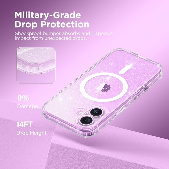 CAPRARO for iPhone 16 Case, Compatible with MagSafe Clear Glitter | Upgraded [Full Camera Protection] Protective Translucent Matte Women Girl Magnetic Phone Case Cover, Clear Glitter - Image 5