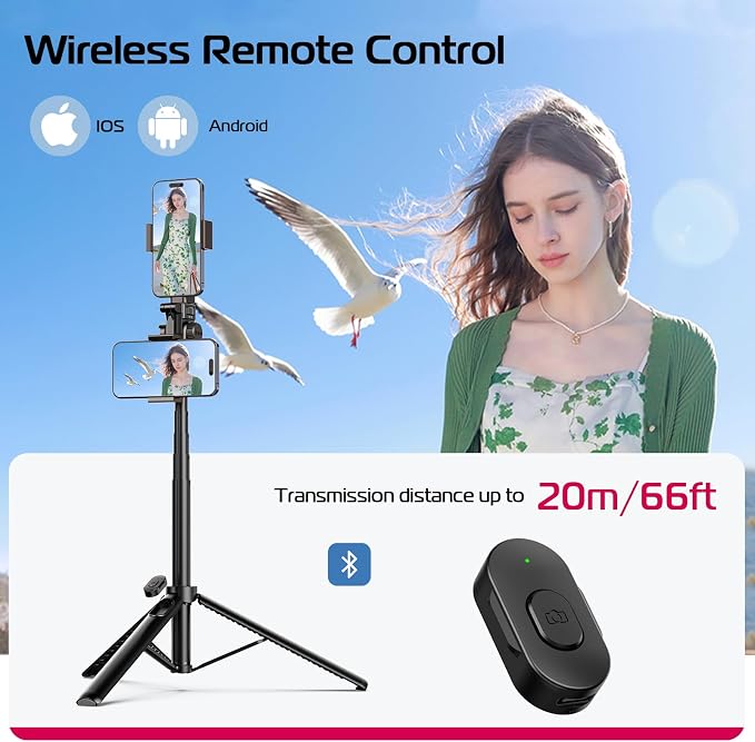 ULANZI MT-70 Extendable Tripod, 63" Selfie Stick Vlog Stand w 2 Phone Clips | 360° Rotate, Two Clips as Teleprompter, Cold Shoe, Camera Holder Extendable Tripod for iPhone Pocket 4 Luna Nano - Image 5