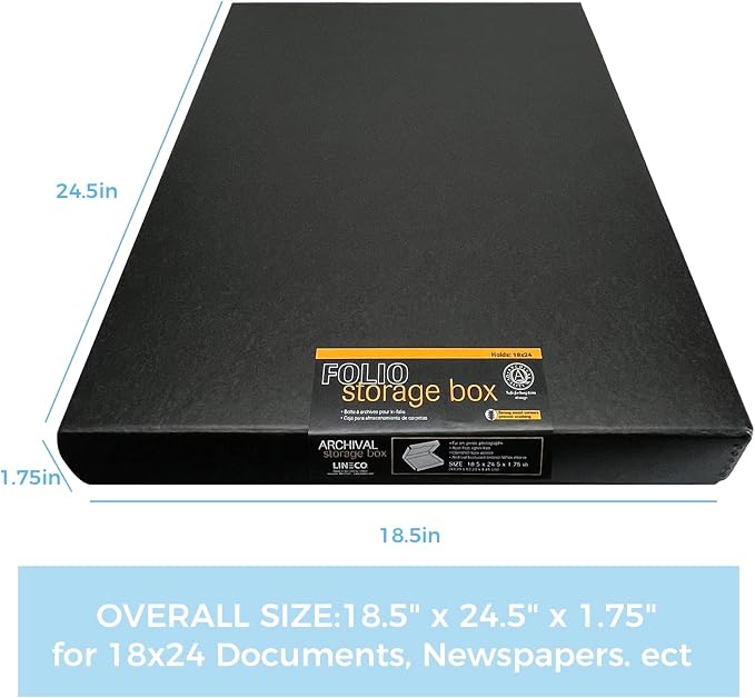 Lineco Clamshell Archival Storage Box, 18.5x24.5x1.75 In, Black, Pack of 2 | Acid-Free with Metal Edge Boxboard, Organize and Store Photos Documents Cards Negatives Magazine Prints Family Records DIY - Image 2