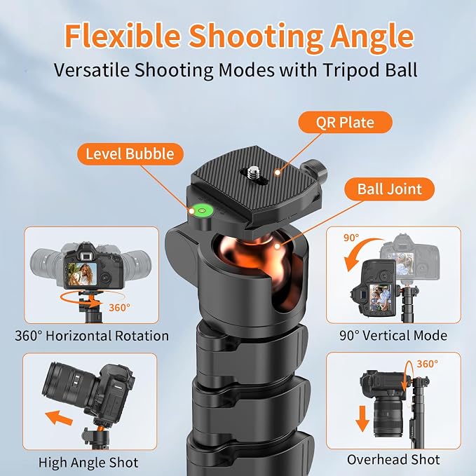75" Camera Tripod,Aluminum Tripod for Camera Phone/Monopod with Remote | Cell Phone Tripod for iphone with Ball Head,Camera Stand for Canon/Sony/DSLR/Digital Camera Accessory Kits,Max Load 17.64lb - Image 3