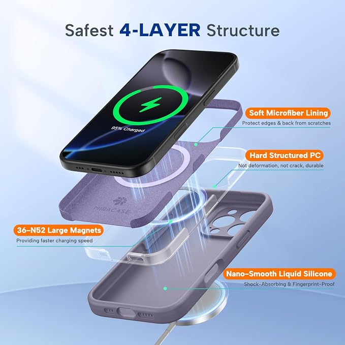 miracase Magnetic for iPhone 16 Pro Max Case, [Soft Anti-Scratch Microfiber Lining], Compatible with MagSafe, Liquid Silicone Case Shockproof Drop Protection Phone Case for 16 ProMax,Lavender Gray | Compatible with MagSafe, Soft Microfiber Lining, Prem... - Image 3