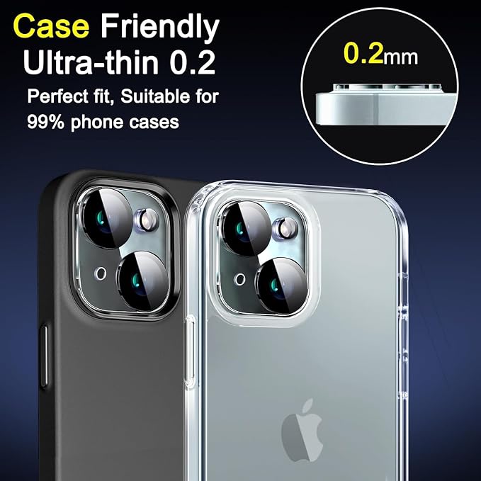 Ferilinso Camera Lens Protector for iPhone 14/15/14 Plus/15 Plus/13/13 Mini | 6 Pack, 9H+ Tempered Glass, Military-Grade Shatterproof Camera Cover, Case Friendly, HD, No Flash Glare for Night Shooting - Image 4