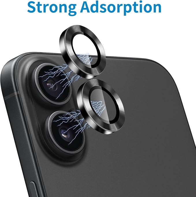 Designed for iPhone 16 and 16 Plus Camera Lens Protector, Metal Lens Cover 9H Tempered Glass Camera Cover Anti Scratch Shockproof Screen Protector - Image 4