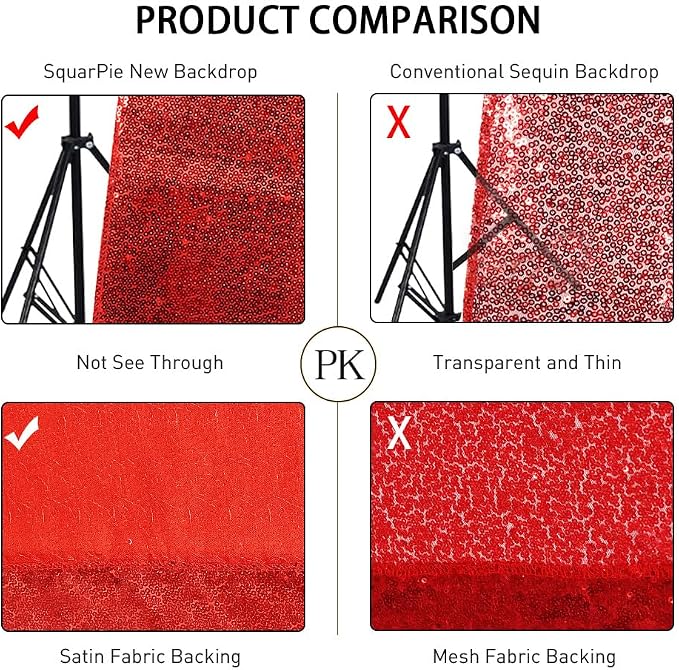 SquarePie 6x8ft Red Sequin Backdrop, High Density Non-Transparent Glitter Curtain for Photography, Birthday, Wedding Party Decorations, Thick Solid Background with 4" Rod Pocket, 1 Panel - Image 6