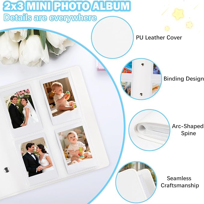 Ruibytree 320 Pocket Album for Instax Mini & Polaroid 2x3" Photo, ClayWhite | Gift-Ready Packaging, PU Leather Cover, Acid-Free Pages, Side-Loading Clear Pockets, Durable Binding, Easy Photo Viewing - Image 5