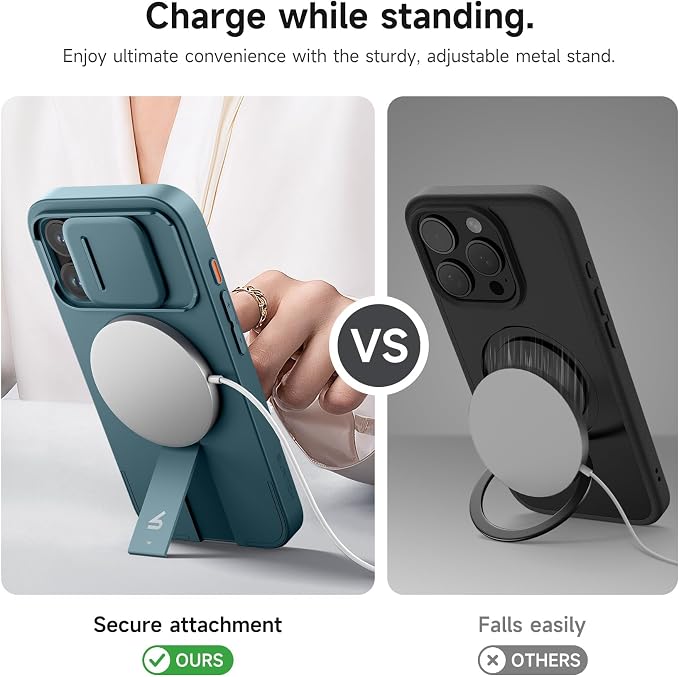 SURITCH for iPhone 15 Pro Case with Magnetic Camera Slide Cover and Adjustable Kickstand, Compatible with MagSafe, Shockproof Bumper Case Slim Protective Cover 6.1 Inch, Lake Green - Image 5