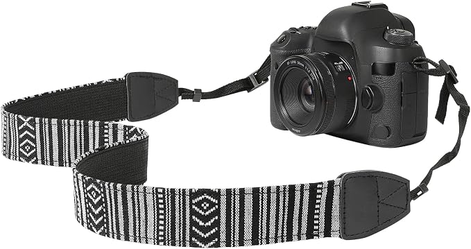 MoKo Camera Strap, Retro Cotton Canvas Woven Strap Universal Shoulder Neck Sling Belt for ALL DSLR/SLR Cameras Canon/Sony/Nikon, Adjustable Thin Strap for Adults & Kids, Black & White | Cotton Vintage Camera Strap,Adjustable Neck Shoulder Strap,for Cam... by MoKo