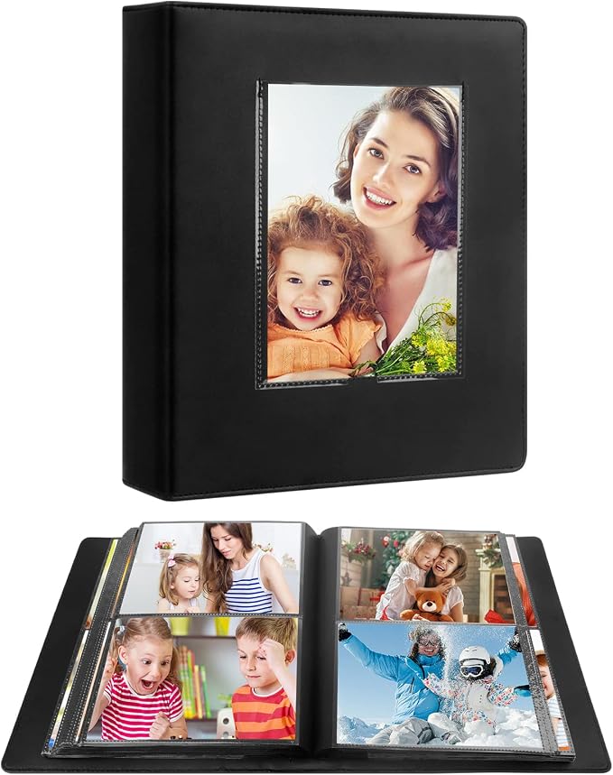 Aevdor 5x7 Photo Album, Large Capacity, 272 Photos, Leather Cover, Black | Clear 5x7 Photo Pockets, Front Display Window, Family, Wedding, Birthday, Anniversary & Travel Memories by Aevdor