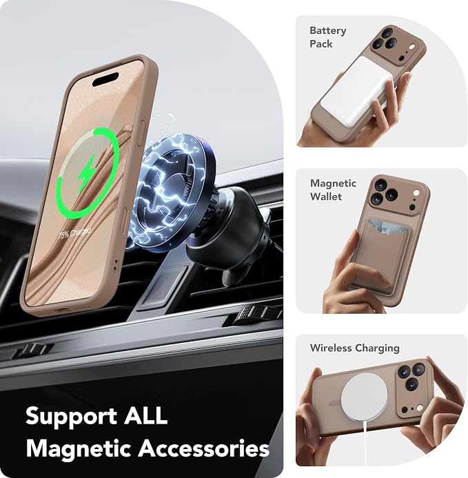 CAPRARO for iPhone 17 Pro Max Case, Compatible with MagSafe | Upgraded [Full Camera Protection] Protective Translucent Matte Women Girl Magnetic Phone Case Cover, Withered Brown - Image 3