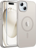 FNTCASE for iPhone 15/14/13 Case, Fit for Magsafe, Glass Screen Protector | Translucent Matte, Magnetic Phone Cases, 14FT Military Grade Drop Protection, Slim Shockproof Protective Cover, Off White by FNTCASE