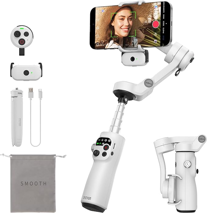 ZHIYUN Smooth Q5 Ultra Combo [Official] Gimbal Stabilizer for iPhone | Portable Foldable Phone Gimbal with Detachable Voice Remote Control, AI Tracker, Built-in Extension Rod, Fill Light, for Vlog by ZHIYUN
