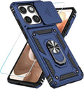 SunStory Compatible with Motorola Moto Edge 2025 Case with HD Screen Protector & Slide Camera Cover & Rotated Ring Kickstand, [Military-Grade] Phone Case for (Blue, Moto Edge 2025) by SunStory