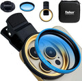 CPL Filter for iPhone Samsung, 52mm Clip On Phone Polarizing Lens | HD coated optical glass. Blue rotating ring. Metal clip with thread mount. Cuts water/glass glare. Pouch & cloth. by Yadsux