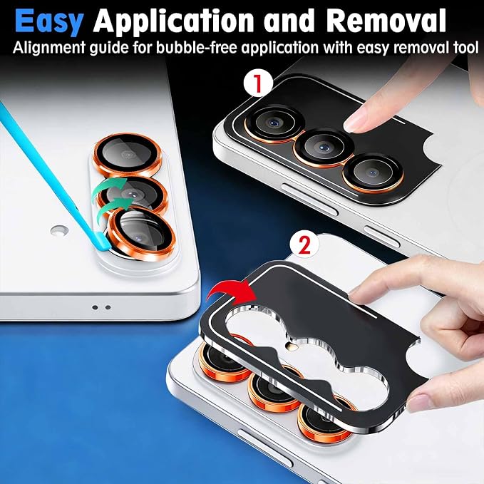 SiHPuoy 2Set Camera Lens Protector for Samsung Galaxy S26/S26 Plus, Orange | 9H+ Tempered Glass, Military Grade Shatterproof,Anti-Scratch, Case Friendly,HD Metal Camera Cover,Does not Affect Night Shots - Image 3