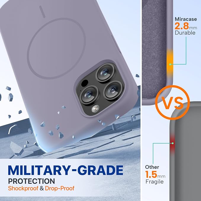 Miracase Silicone & Magnetic for iPhone 12 Pro Max Case, Lavender Gray | Compatible with MagSafe, Soft Microfiber Lining, Premium Silicone Case Shockproof Drop Protection Phone Case for 12 Pro Max - Image 3
