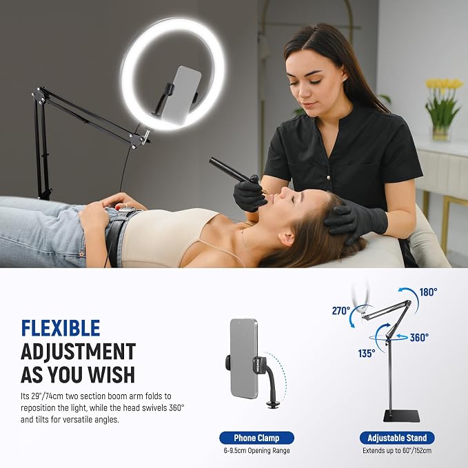NEEWER 12" 24W High Power LED Ring Light Compatible with iPhone, 60" Overhead Folding Light Stand/Phone Holder Mount for Video Recording Selfie Makeup Streaming,2900-7000K USB C PD Input CRI97+,RH12B - Image 5