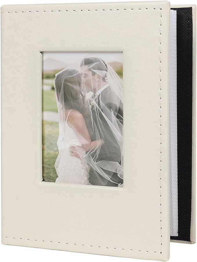 RECUTMS 4x6 Photo Album 100 Pockets Leather Small Albums for Family Beige | White Page, Hold 100 Vertical Photos, Travel Anniversary Wedding Picture Book, DIY Front Window, Birthday Graduation Gifts by RECUTMS