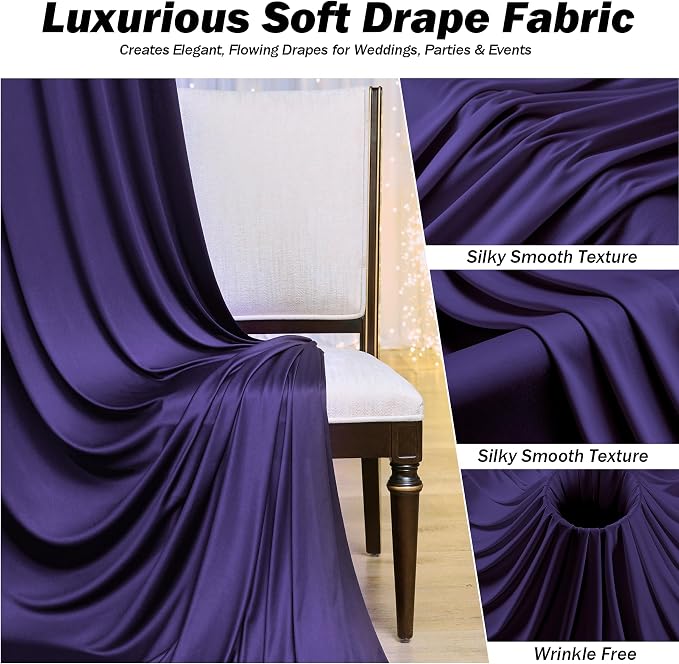 20x12 ft Deep Purple Backdrop Curtains for Weddings, Birthdays and Photos | 4 Panels 5x12 ft, Wrinkle-Free Polyester Drapes, Washable, Ironable, 4 in Rod Pocket for Baby Showers Photography Background - Image 3
