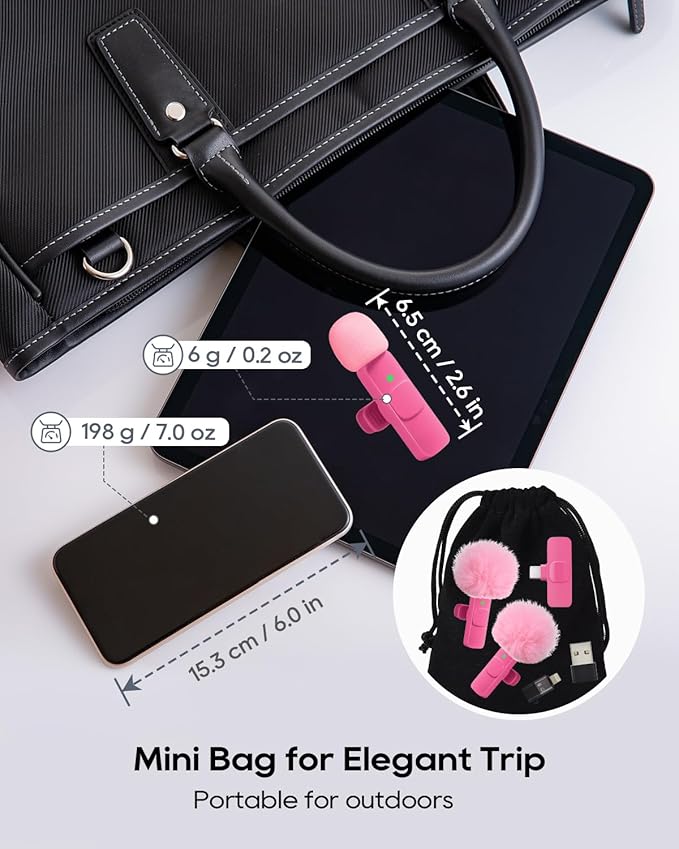 Mini Hot Pink Microphone for iphone Android Phone Tablet ipad PC, Usb C Wireless Lavalier Mic for Video Recording Vlogging Youtube Tiktok Podcast Interview content creators, Type C Tiny Microphones - Image 5