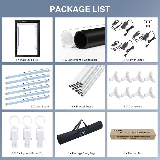 PULUZ Professional Large Photo Light Box Photography Studio, 47x31x78inch Large Lightbox Photo Video Continuous Lighting Softbox Shooting Tent Kit with 2 Colors PVC Backdrops - Image 7