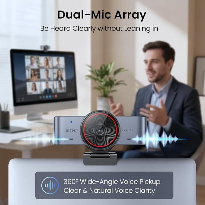 EMEET C960 Ultra 4K Webcam for Mac & PC, 1/1.5" Large Sensor, Metal Body | 0.2s Autofocus, DRC, Whiteboard Mode, Built-in Privacy Cover, 2 Mics, USB Webcam 4K for Meetings, Streaming, Content Creation - Image 9