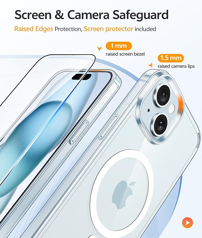 FNTCASE for iPhone 15/14 Plus Case Clear, Fit for Magsafe, Screen Protector | Anti Yellowing Magnetic Back, 14FT Military Grade Drop Protection, Shockproof Protective Phone Cover, Transparent - Image 4