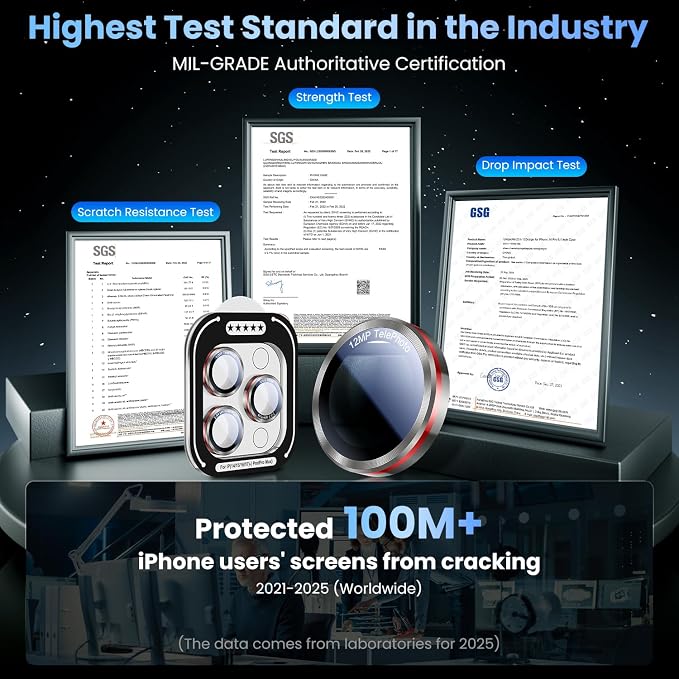Uyiton for iPhone 17/16/15/14 (Pro Max & Pro) Camera Lens Protector | Unique Lines Text Design, Case-Friendly, Military-Grade Sapphire Glass Metal Camera Cover, Easy to Install, Gray - Image 6