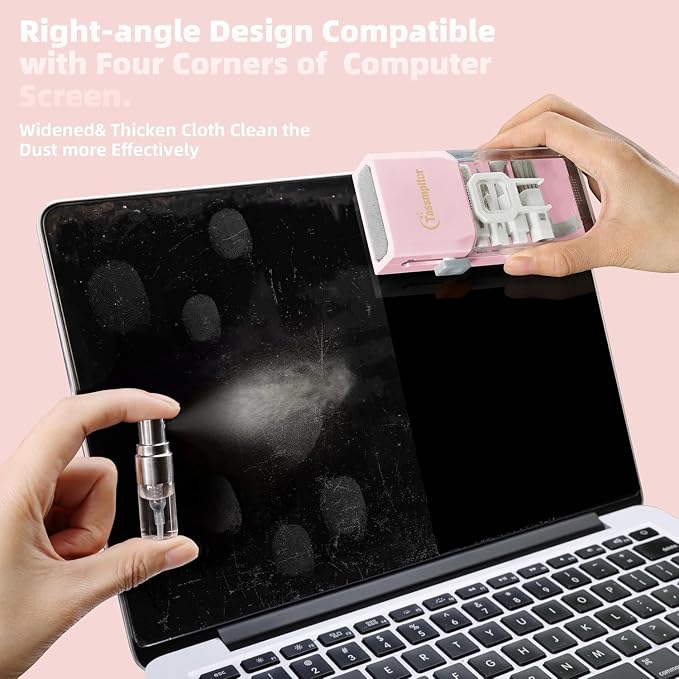 Keyboard Cleaning Kit, All-in-One Laptop & Computer Screen Cleaner, Pink | Multi-function Electronic Cleaner, Soft Bristle Brush, Computer Screen-safe Spray, Compact, for MacBook, iPad, iPhone, earbud - Image 3