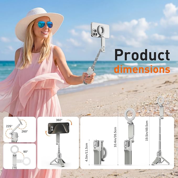 AMAZEAR Phone Camera Grip with Selfie Stick Tripod, Cellphone Accessories with Detachable Wireless Shutter Button for iPhone 16 17 Pro Max, Comfort Ergonomic Smartphone Handle Holder, White - Image 4