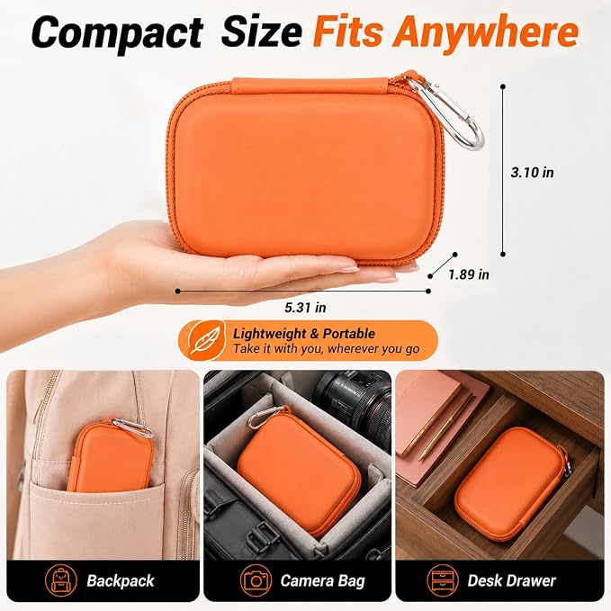 Comecase Dual SSD Case for SanDisk Extreme Portable SSD and Extreme PRO | Holds 2 Drives & 12 SD Cards, Elastic Strap Fit 500GB/1TB/2TB/4TB/8TB, Cable Groove & Carabiner for Travel, Orange, Box Only - Image 4
