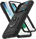 Gritup for Samsung Galaxy S21 FE 5G Case with 2PCS Screen Protector, Build in 360° Rotating Ring Kickstand, Military Grade Protective Case for S21 FE Phone, Black by Gritup