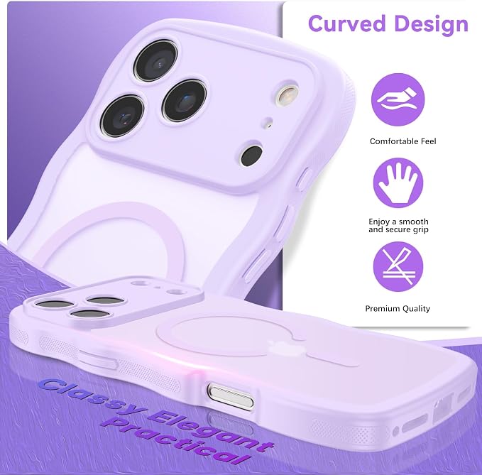 BENTOBEN Magnetic for iPhone 17 Pro Case, Cute Wavy [Full Camera Protection][Compatible with MagSafe] Matte Anti-Slip Bumper Women Girls Boys Protective Cover for 17 Pro 6.3", Lavender Purple - Image 2