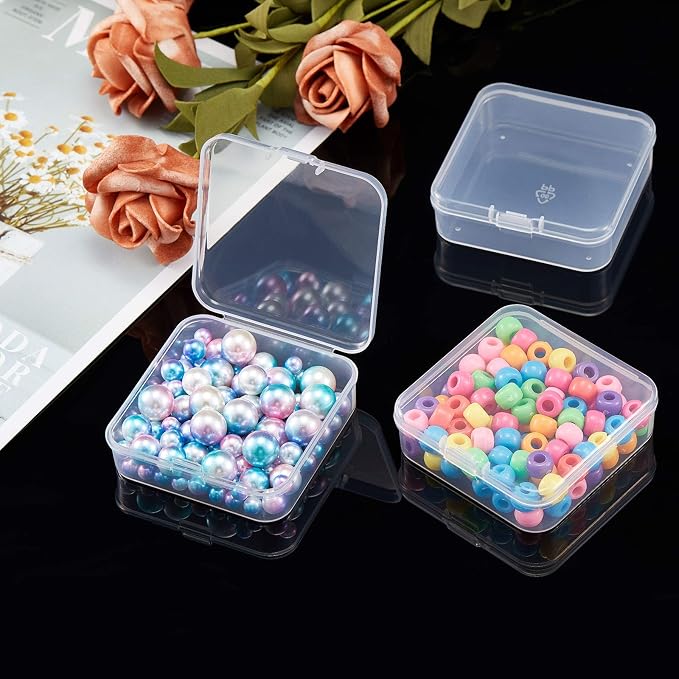 SATINIOR 12 Pack Clear Plastic Beads Storage Containers Box with Hinged Lid for Beads and More (2.52 x 2.52 x 0.79 Inch) - Image 5