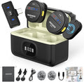 NEEWER Wireless Lavalier Microphone System Compatible with iPhone Android Phone PC Laptop Computer, Noise Cancelling Mini Lapel Mic Set with USB C OTG Charging Case 24H Battery 200m Long Range, KM18 by Neewer