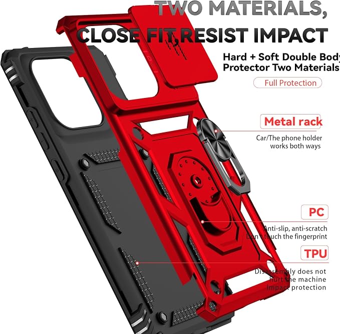 SunStory Compatible with Motorola Moto Edge 2025 Case with HD Screen Protector & Slide Camera Cover & Rotated Ring Kickstand, [Military-Grade] Phone Case for Moto Edge 2025,Red - Image 8
