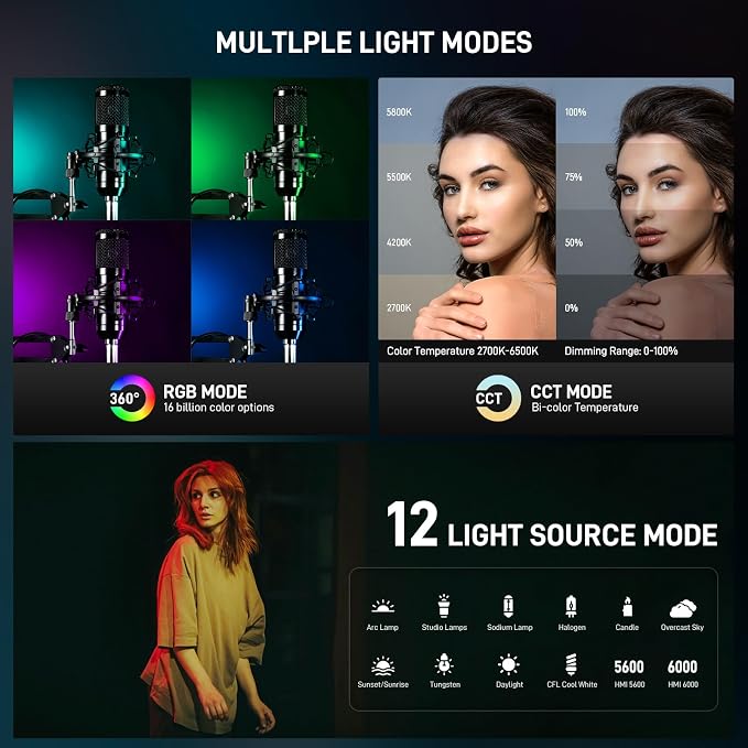 GVM PL60C RGB COB LED Video Light, 60W Portable Photography Studio Light, 2700K-6800K Full Color Output, CRI97+, App Control, 16 FX Effects for Photography, YouTube, Filmmaking & Content Creation - Image 4
