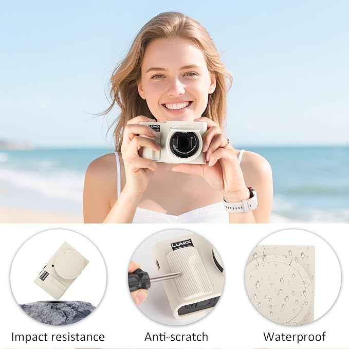 MUZIRI KINOKOO Silicone Sleeve Compatible for Panasonic Lumix ZS99 Camera - Soft Protective Cover for DC-ZS99/TZ99 Digital Camera with Removable Lens Cover - Anti-Slip & Anti-Scratch - Off White - Image 7
