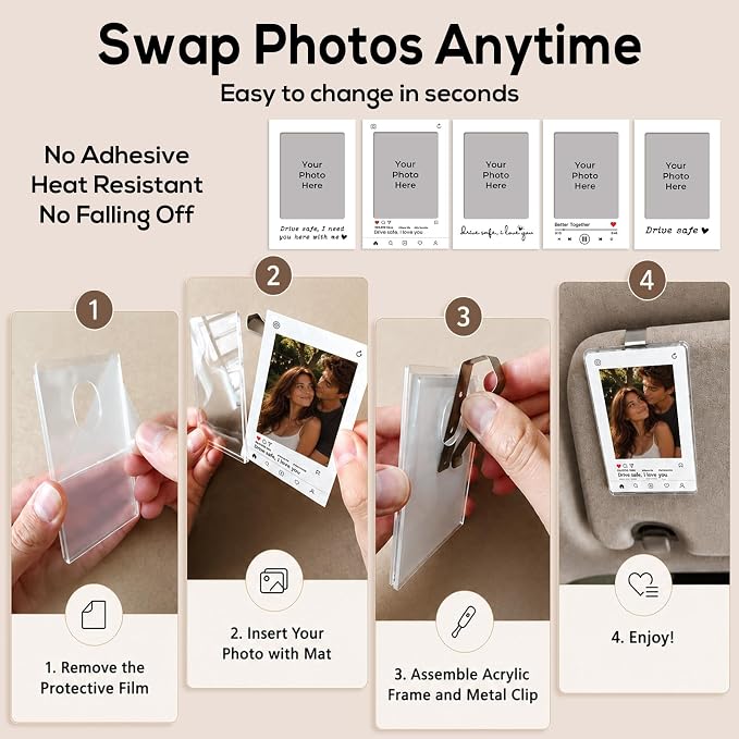 2 Pack Drive Safe Gift for Boyfriend Girlfriend, Car Visor Photo Holder with 5 Interchangeable Photo Mat, Drive Safe I Love You Gift, Personalized Couple Car Accessories for Him Her - Image 5