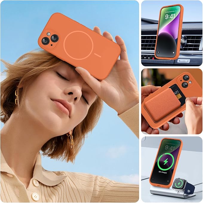 miracase Magnetic for iPhone 14 Case, [Soft Anti-Scratch Microfiber Lining], Compatible with MagSafe, Liquid Silicone Case Shockproof Drop Protection Phone Case for 14, Orange - Image 5