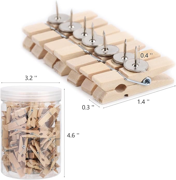 100Pcs Push Pin with Wooden Clips Tacks for Cork Board Artwork for Bulletin Board Crafts Arts Projects Photo Supplies(Wood Color) - Image 2