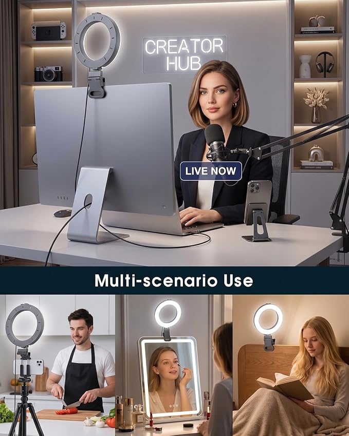 Ring Light for Computer Video Conference - Webcam Light for Monitor Clip On Remote Working Distance Learning Zoom Call Self Broadcasting and Live Streaming Influencer Light Laptop Video Conferencing - Image 7